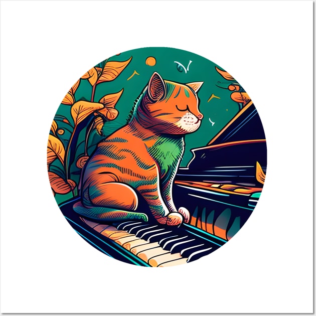 Funny Cat Kitty Playing Keyboard Piano Funny Player Wall Art by Karin Wright